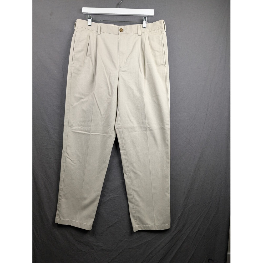 LL Bean Mens Chino Pants 34x32 Classic Fit Pleated Khaki Cotton